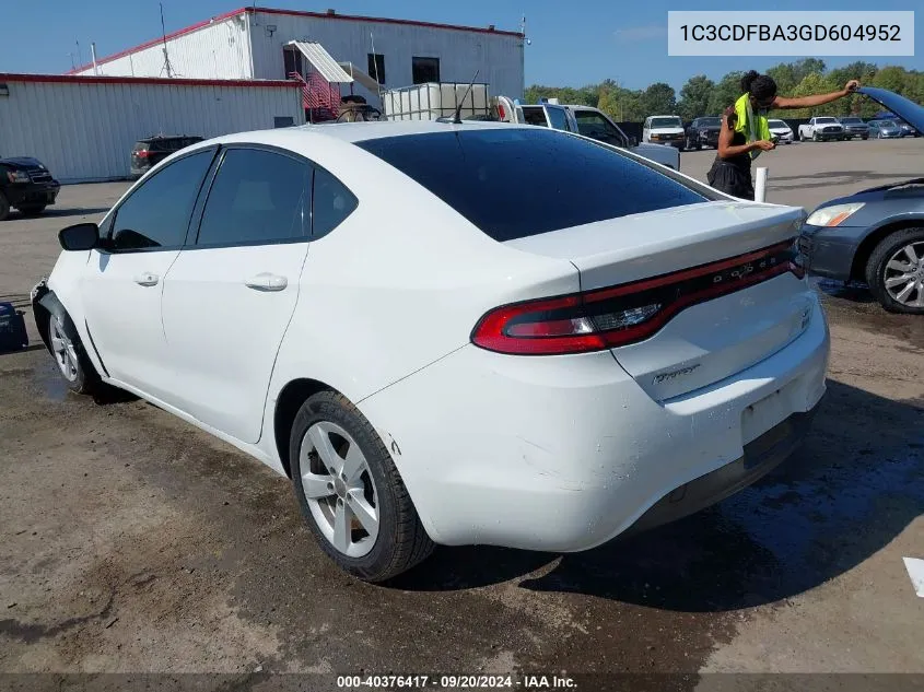 2016 Dodge Dart Sxt VIN: 1C3CDFBA3GD604952 Lot: 40376417