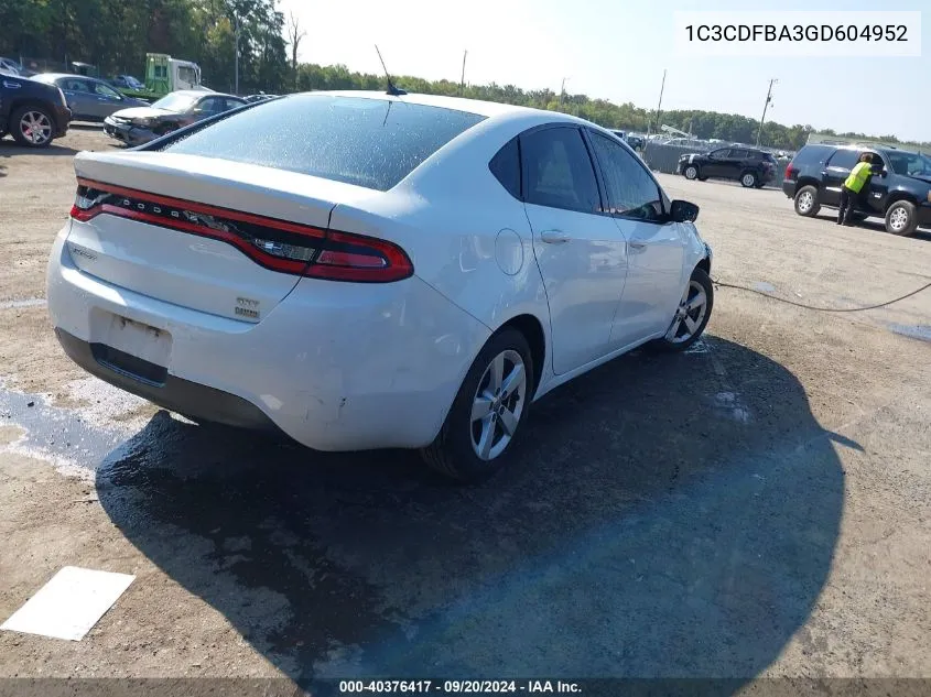 2016 Dodge Dart Sxt VIN: 1C3CDFBA3GD604952 Lot: 40376417