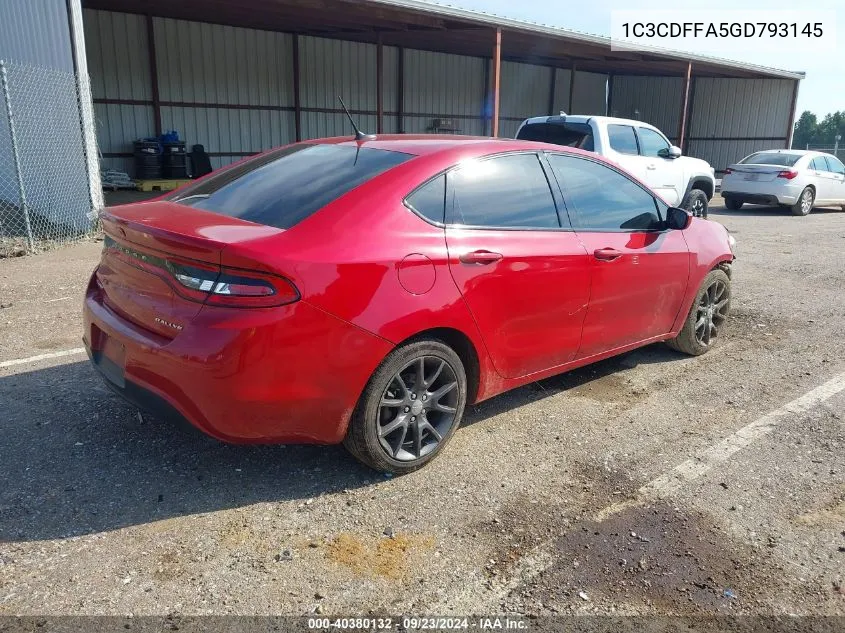 2016 Dodge Dart Sxt Sport Rallye VIN: 1C3CDFFA5GD793145 Lot: 40380132