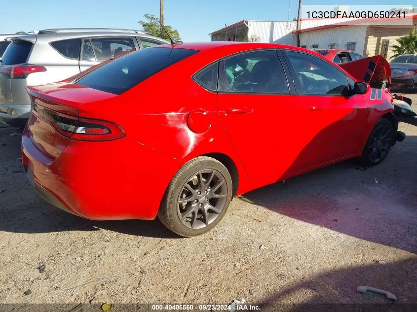 2016 Dodge Dart Se VIN: 1C3CDFAA0GD650241 Lot: 40405560