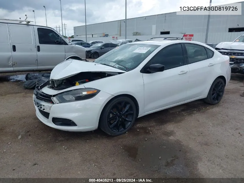 2016 Dodge Dart Sxt Sport Blacktop VIN: 1C3CDFFA3GD819726 Lot: 40435213