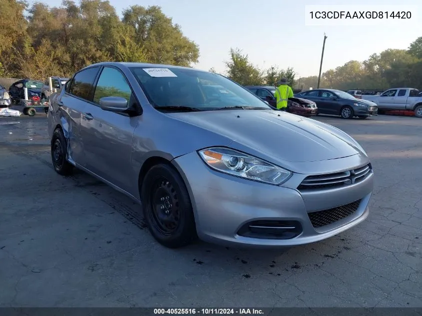 2016 Dodge Dart Se VIN: 1C3CDFAAXGD814420 Lot: 40525516