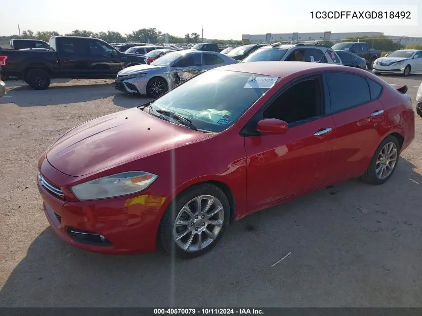 2016 Dodge Dart Sxt Sport VIN: 1C3CDFFAXGD818492 Lot: 40570079