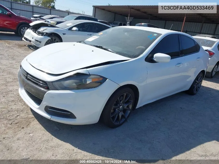 2016 Dodge Dart Se VIN: 1C3CDFAA4GD533469 Lot: 40582425