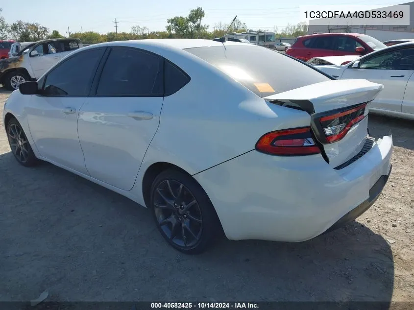 2016 Dodge Dart Se VIN: 1C3CDFAA4GD533469 Lot: 40582425