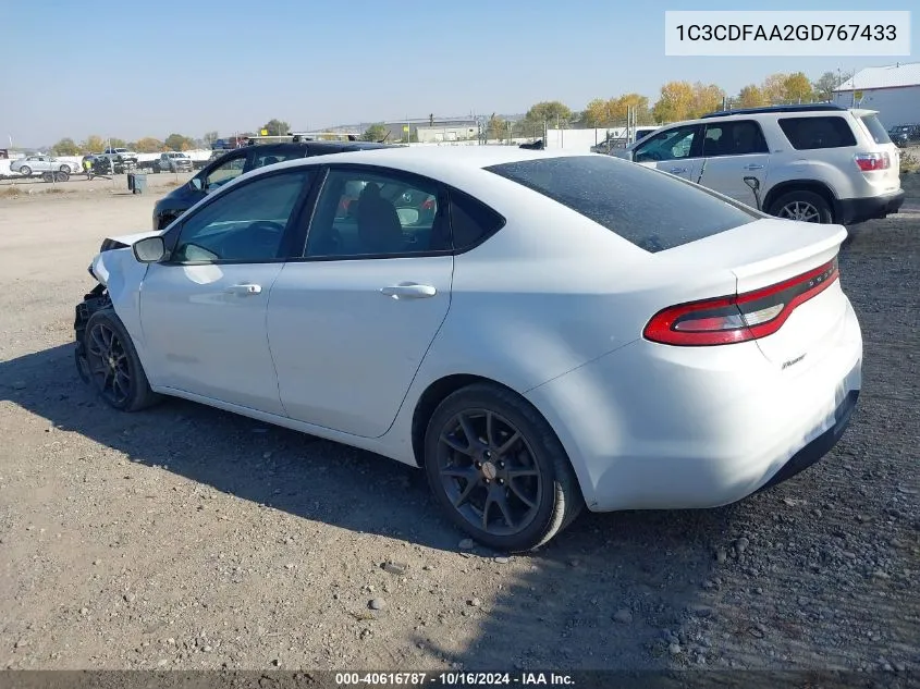 2016 Dodge Dart Se VIN: 1C3CDFAA2GD767433 Lot: 40616787