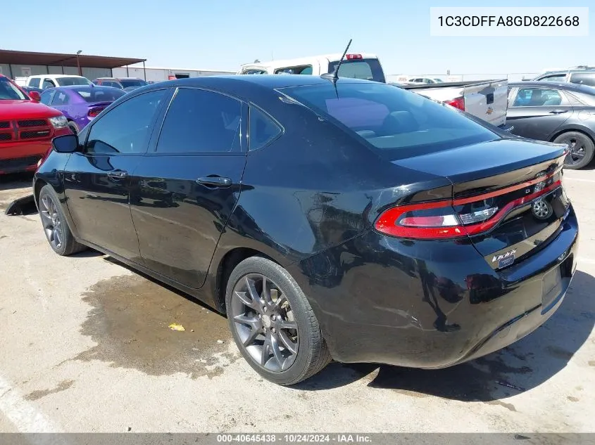 2016 Dodge Dart Sxt Sport Rallye VIN: 1C3CDFFA8GD822668 Lot: 40645438