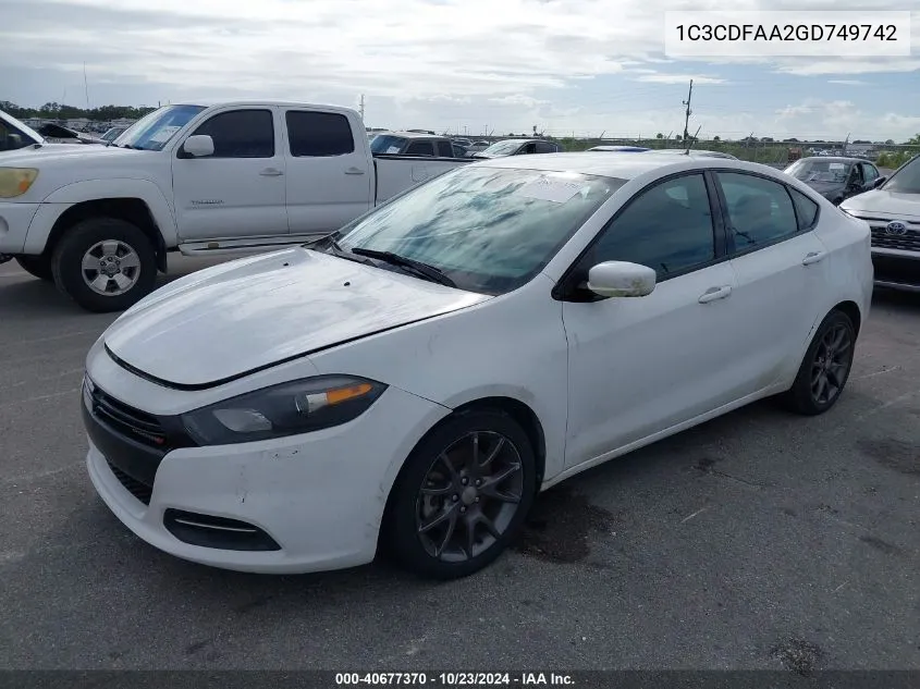 1C3CDFAA2GD749742 2016 Dodge Dart Se