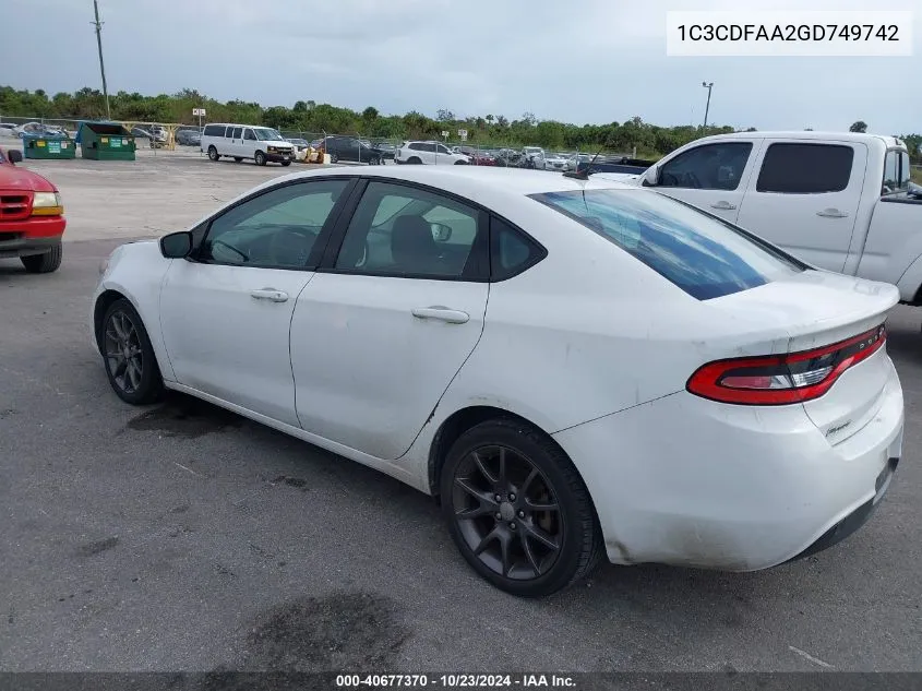 1C3CDFAA2GD749742 2016 Dodge Dart Se