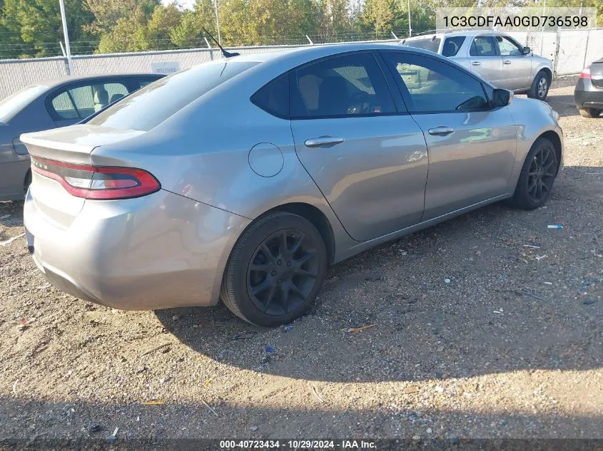 1C3CDFAA0GD736598 2016 Dodge Dart Se