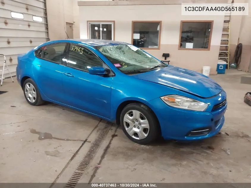 2016 Dodge Dart Se VIN: 1C3CDFAA4GD565189 Lot: 40737463