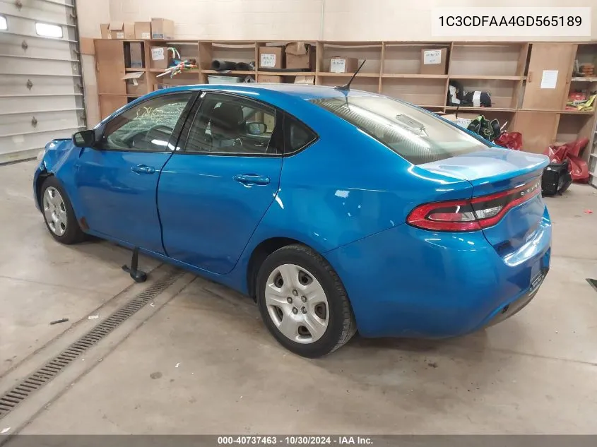 2016 Dodge Dart Se VIN: 1C3CDFAA4GD565189 Lot: 40737463