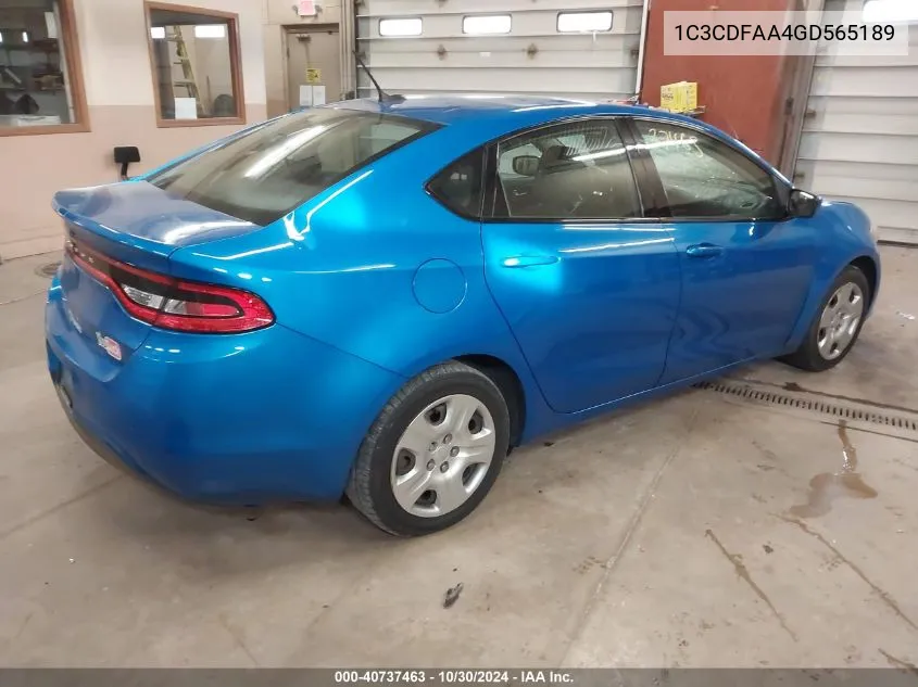 2016 Dodge Dart Se VIN: 1C3CDFAA4GD565189 Lot: 40737463