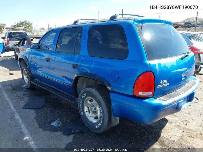 1B4HS28Y8WF190670 1998 Dodge Durango Slt