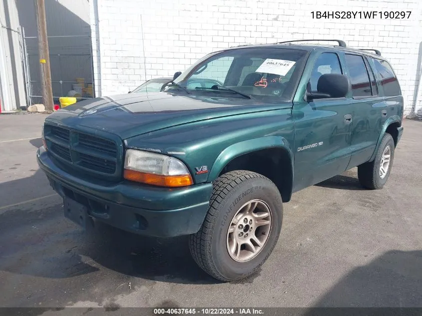 1998 Dodge Durango Slt VIN: 1B4HS28Y1WF190297 Lot: 40637645