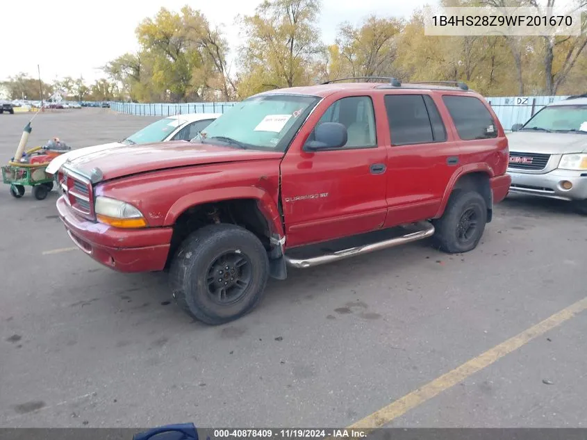 1998 Dodge Durango Slt VIN: 1B4HS28Z9WF201670 Lot: 40878409