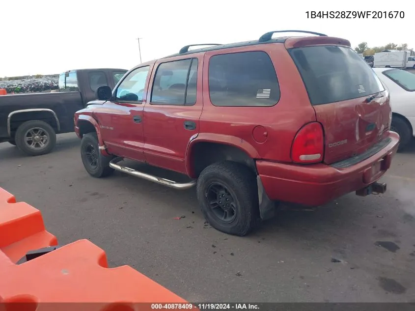 1998 Dodge Durango Slt VIN: 1B4HS28Z9WF201670 Lot: 40878409