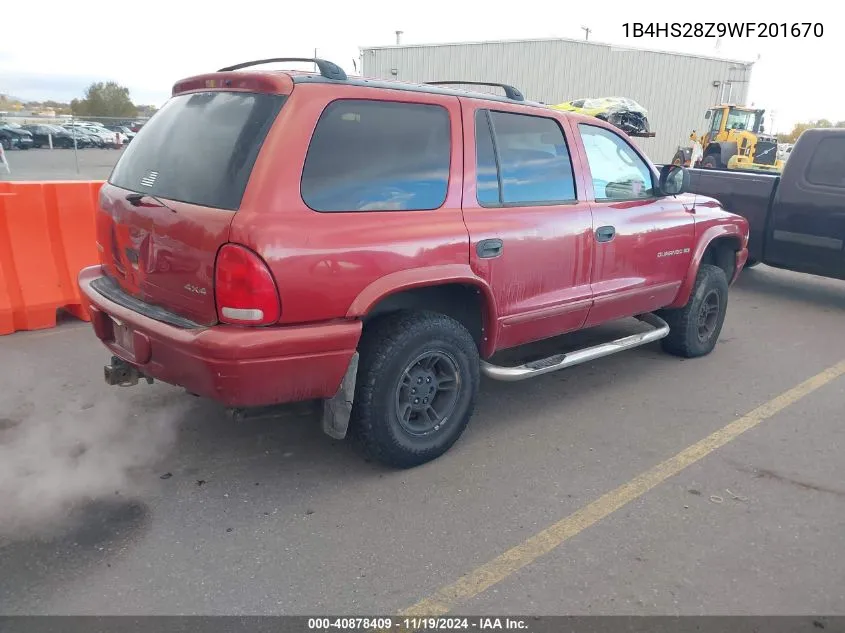 1998 Dodge Durango Slt VIN: 1B4HS28Z9WF201670 Lot: 40878409