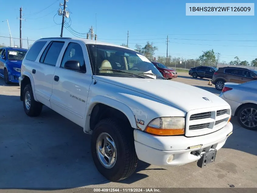 1998 Dodge Durango Slt VIN: 1B4HS28Y2WF126009 Lot: 40912544