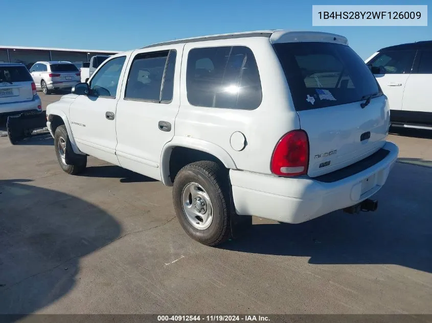 1998 Dodge Durango Slt VIN: 1B4HS28Y2WF126009 Lot: 40912544