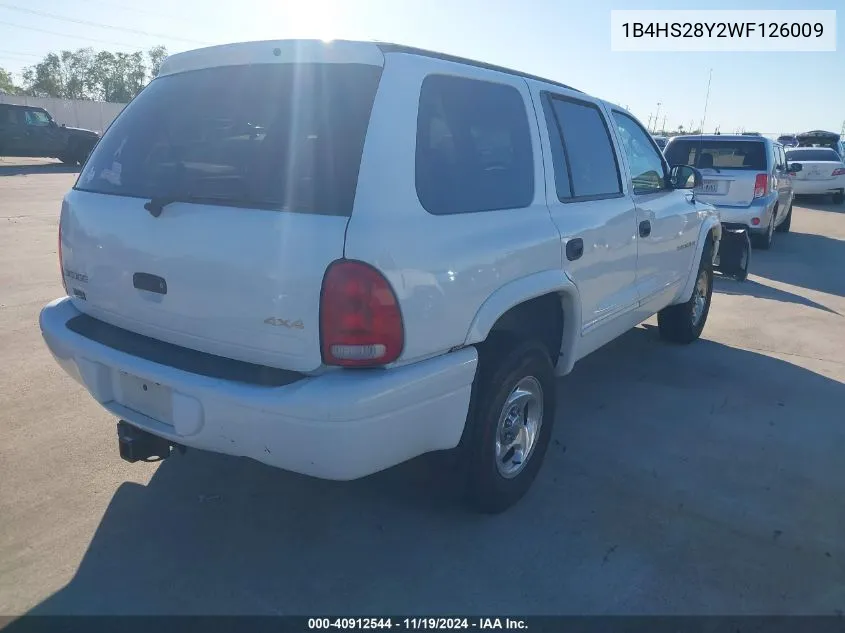 1998 Dodge Durango Slt VIN: 1B4HS28Y2WF126009 Lot: 40912544