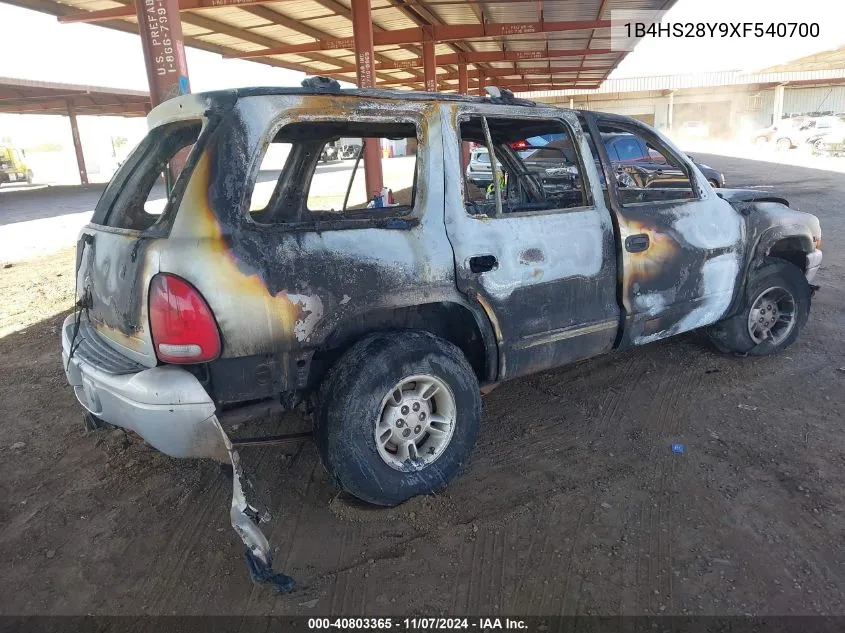 1999 Dodge Durango VIN: 1B4HS28Y9XF540700 Lot: 40803365