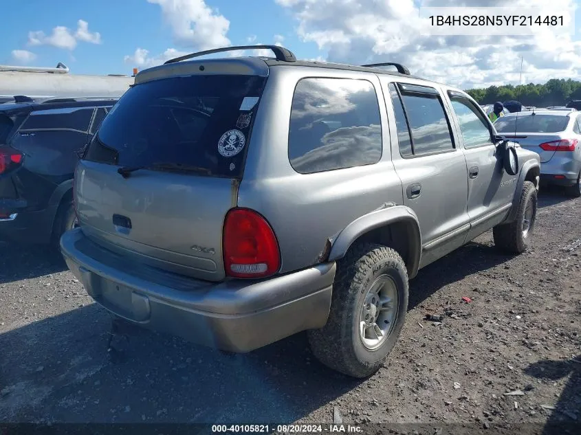 2000 Dodge Durango VIN: 1B4HS28N5YF214481 Lot: 40105821