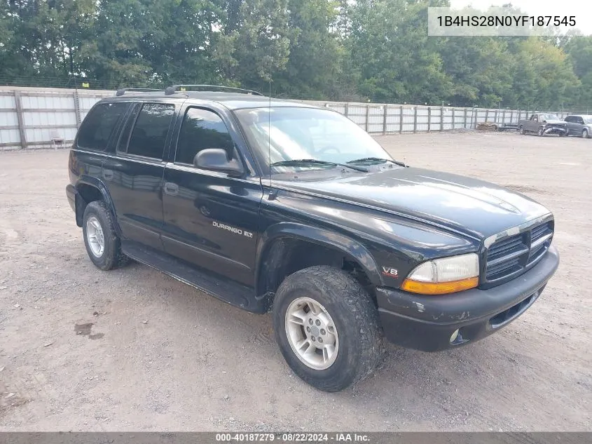 2000 Dodge Durango VIN: 1B4HS28N0YF187545 Lot: 40187279