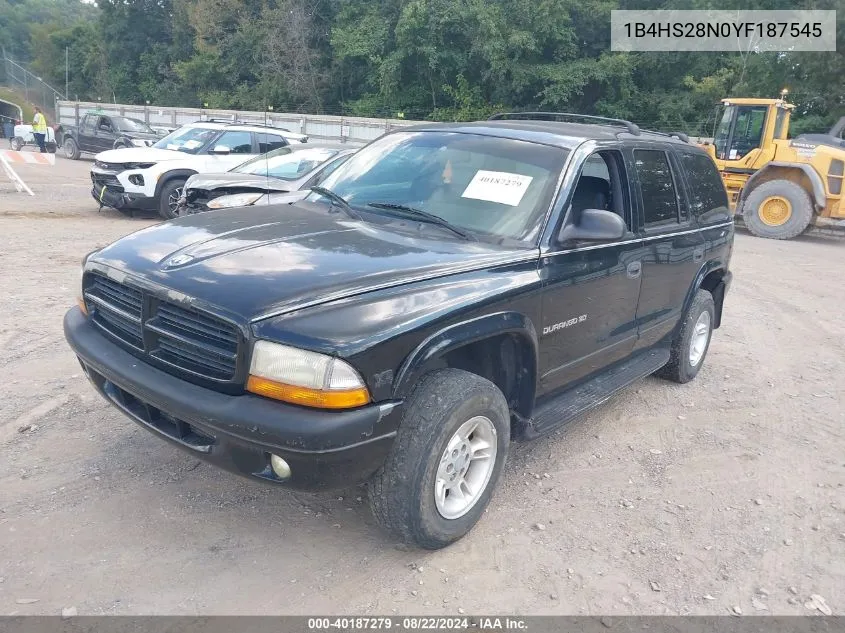 2000 Dodge Durango VIN: 1B4HS28N0YF187545 Lot: 40187279