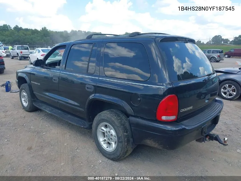 2000 Dodge Durango VIN: 1B4HS28N0YF187545 Lot: 40187279