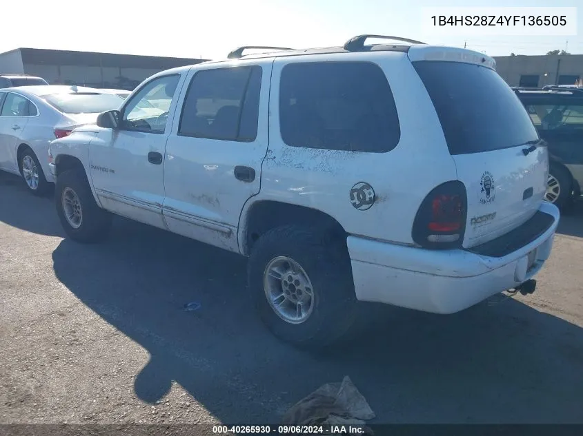 2000 Dodge Durango VIN: 1B4HS28Z4YF136505 Lot: 40265930