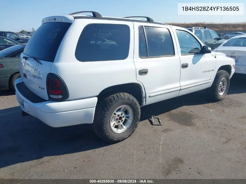 2000 Dodge Durango VIN: 1B4HS28Z4YF136505 Lot: 40265930