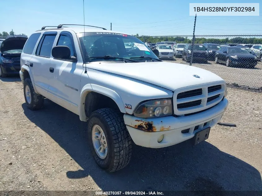 2000 Dodge Durango VIN: 1B4HS28N0YF302984 Lot: 40270357