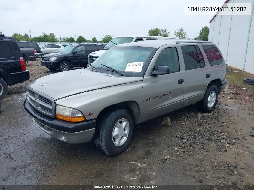 2000 Dodge Durango VIN: 1B4HR28Y4YF151282 Lot: 40295158