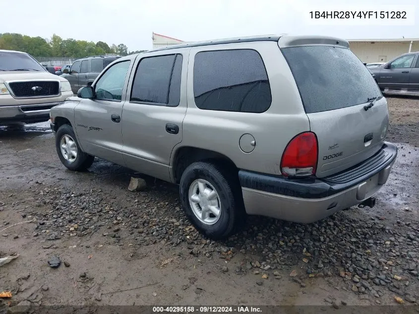 2000 Dodge Durango VIN: 1B4HR28Y4YF151282 Lot: 40295158