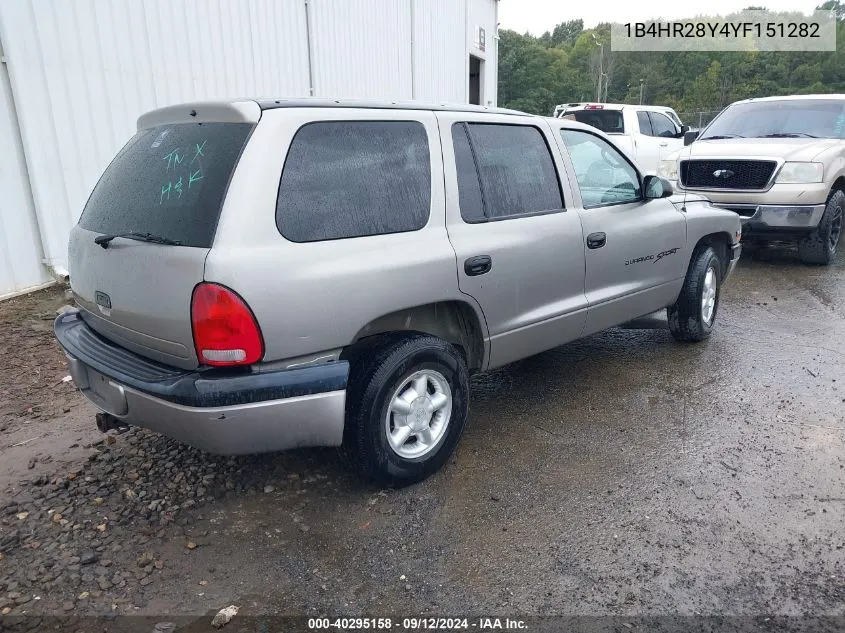 2000 Dodge Durango VIN: 1B4HR28Y4YF151282 Lot: 40295158