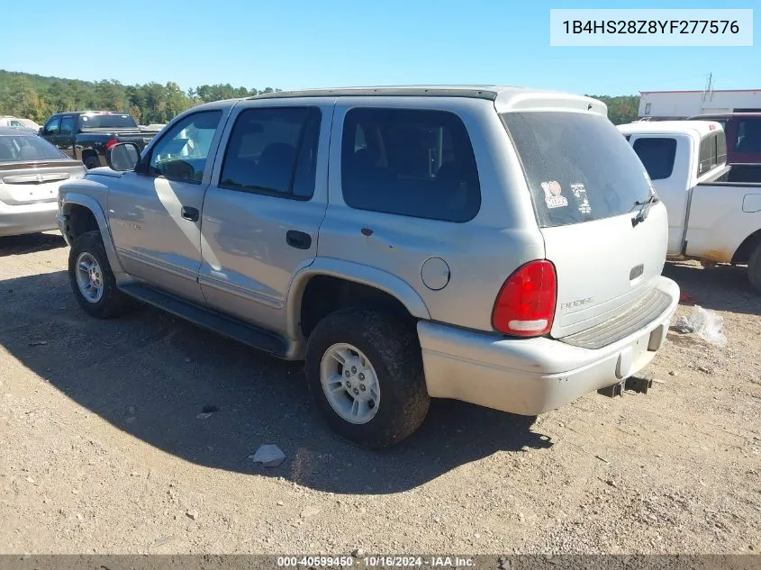 2000 Dodge Durango VIN: 1B4HS28Z8YF277576 Lot: 40599450