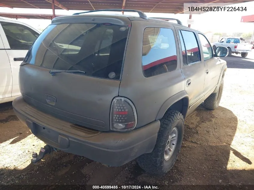 2000 Dodge Durango VIN: 1B4HS28Z8YF226434 Lot: 40599485