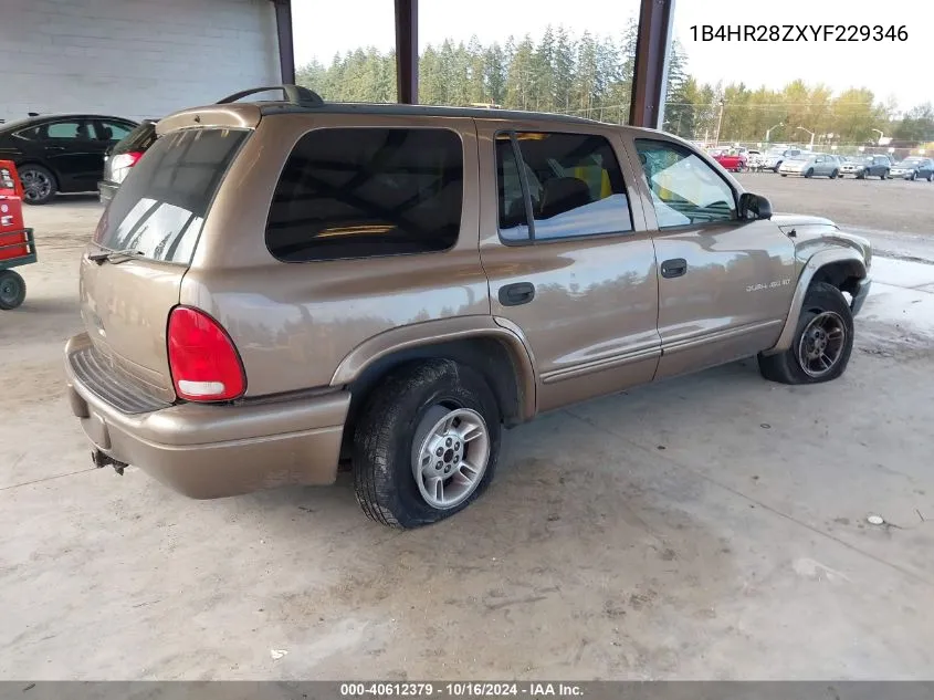 2000 Dodge Durango VIN: 1B4HR28ZXYF229346 Lot: 40612379