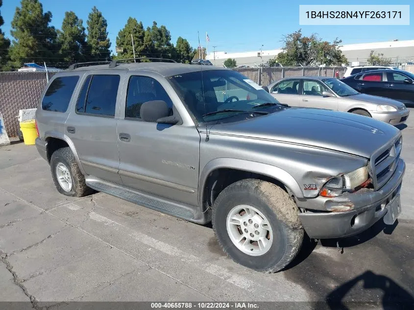 2000 Dodge Durango VIN: 1B4HS28N4YF263171 Lot: 40655788