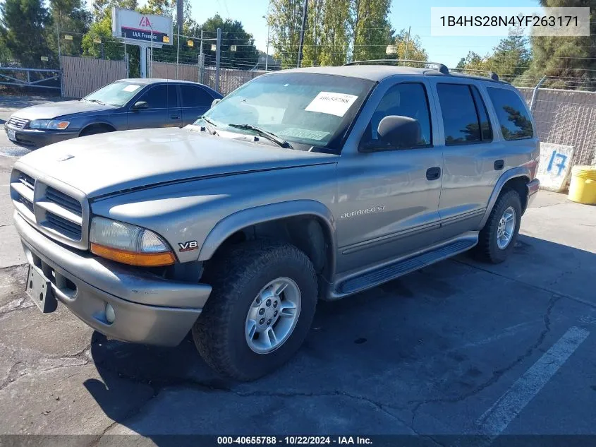 2000 Dodge Durango VIN: 1B4HS28N4YF263171 Lot: 40655788