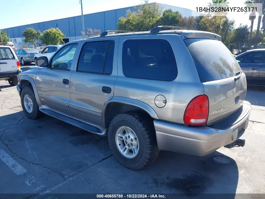 2000 Dodge Durango VIN: 1B4HS28N4YF263171 Lot: 40655788