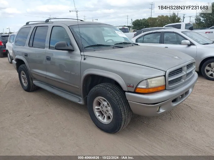 2000 Dodge Durango VIN: 1B4HS28N3YF231683 Lot: 40664826