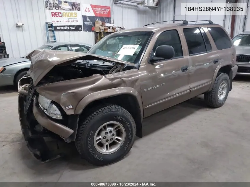 2000 Dodge Durango VIN: 1B4HS28N4YF138235 Lot: 40673898