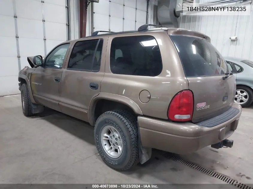 2000 Dodge Durango VIN: 1B4HS28N4YF138235 Lot: 40673898