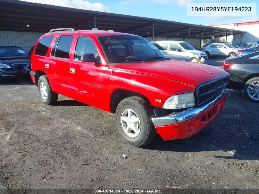 2000 Dodge Durango VIN: 1B4HR28Y5YF194223 Lot: 40714524