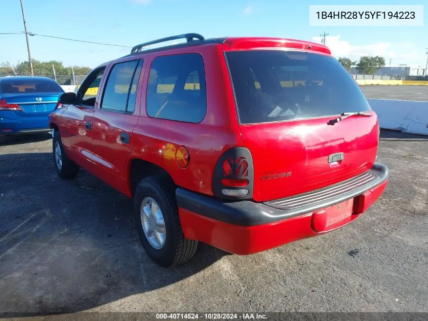 2000 Dodge Durango VIN: 1B4HR28Y5YF194223 Lot: 40714524