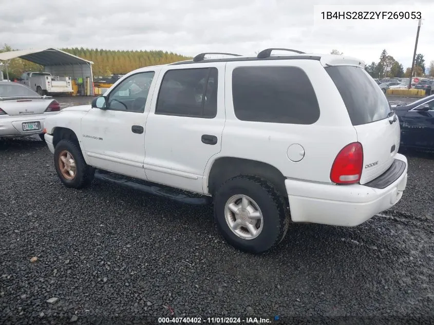 2000 Dodge Durango VIN: 1B4HS28Z2YF269053 Lot: 40740402