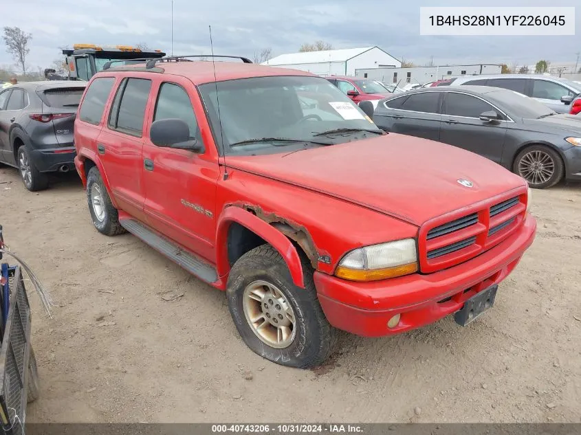 2000 Dodge Durango VIN: 1B4HS28N1YF226045 Lot: 40743206