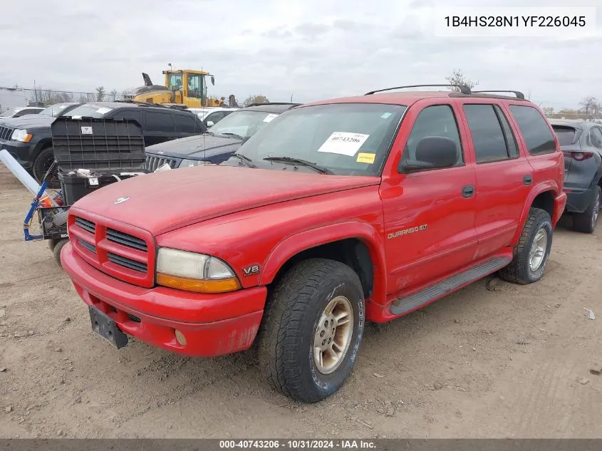 2000 Dodge Durango VIN: 1B4HS28N1YF226045 Lot: 40743206